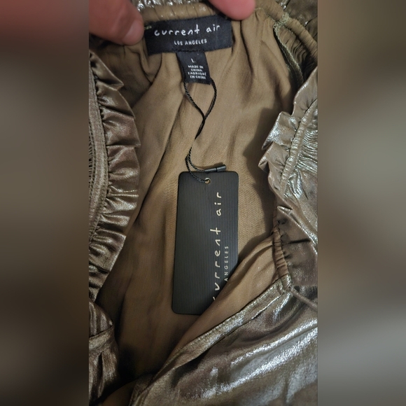 Anthropologie CURRENT AIR Silver Metallic Drop Waist Maxi Dress. Size L NWT - Picture 9 of 10